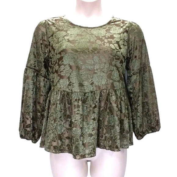 Cato Women's Plus Size Winter Daydream Grape Leaf Burnout Top - Picture 2 of 7